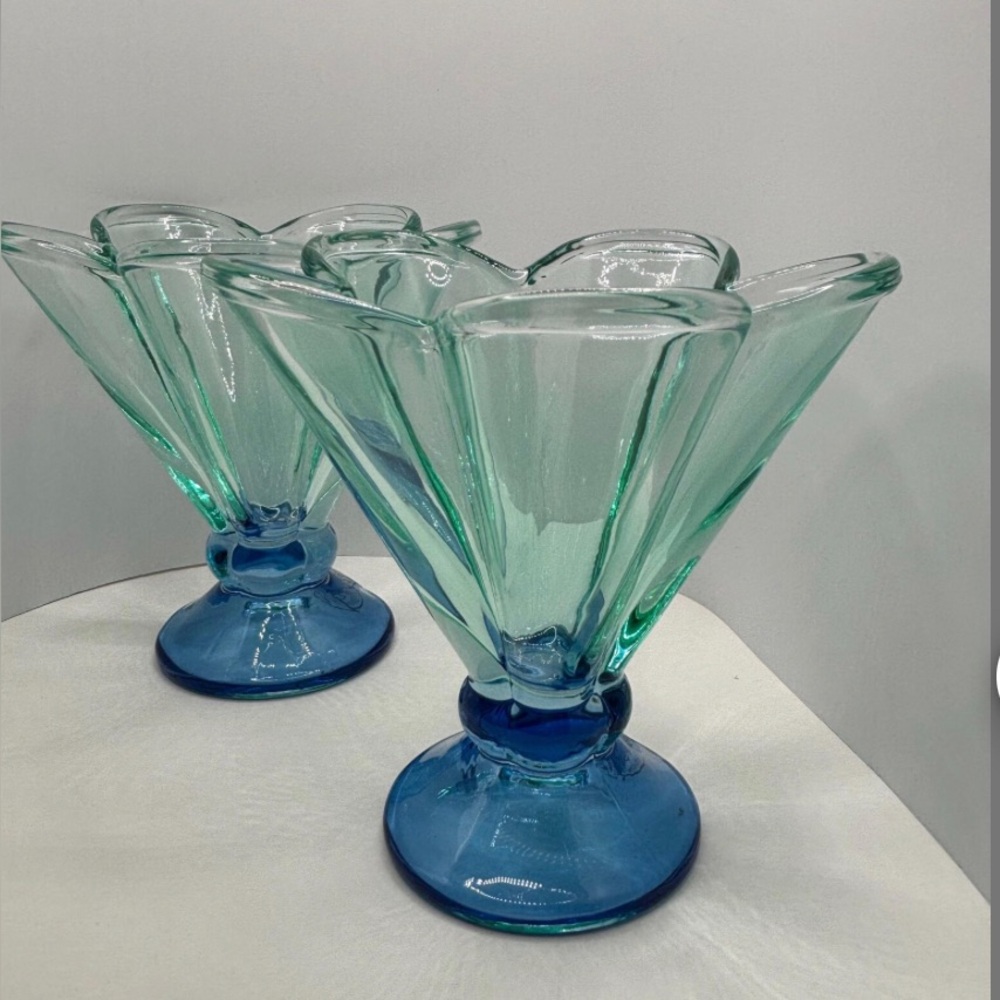 Antique French Style Light Blue Glass Cocktail Cups (Set of 2)
